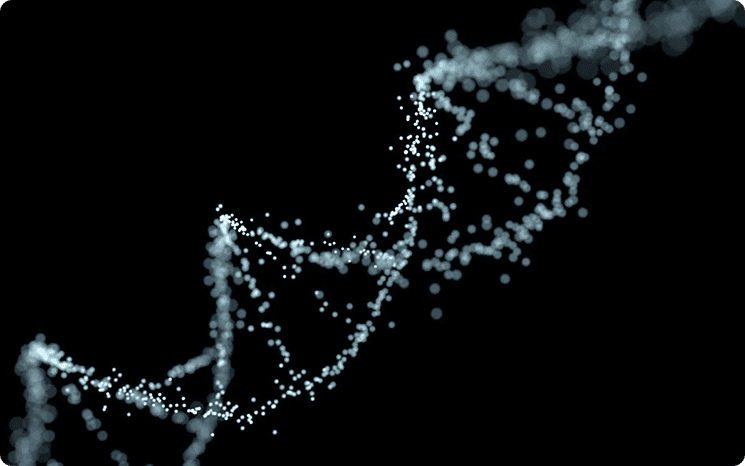 A black background with white dots in the shape of dna.